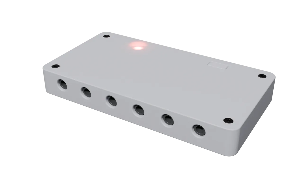 LibreBridge Mini front view showing 6 accessibility ports and USB-C connection